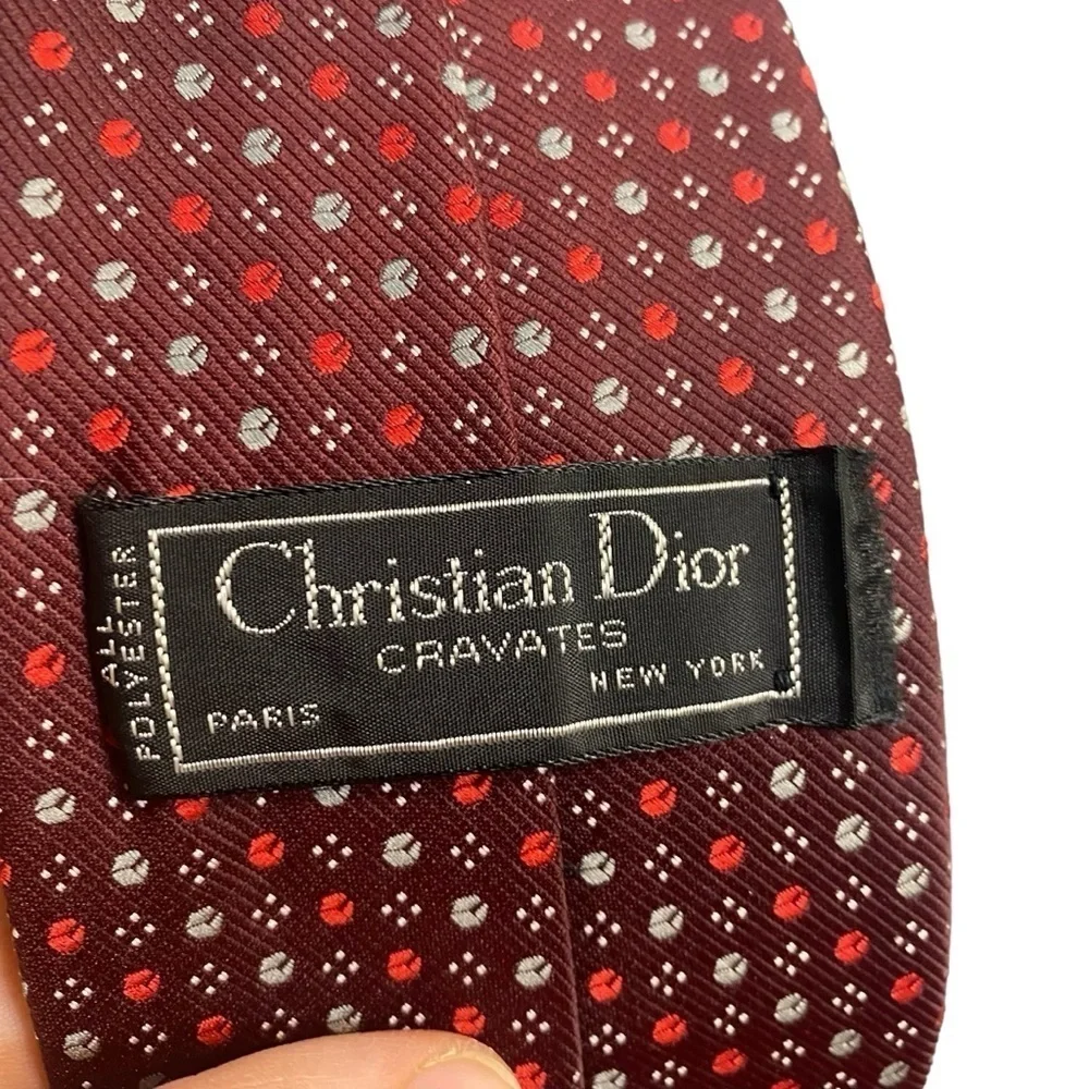 Christian Dior Burgundy Cream Dot Tie